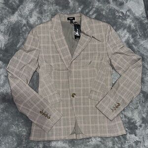 Express Plaid Blazer - Gray and Tan